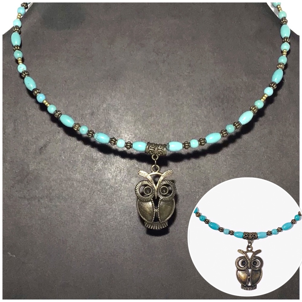 Beaded Boho Choker with Owl Charm on Memory Wire